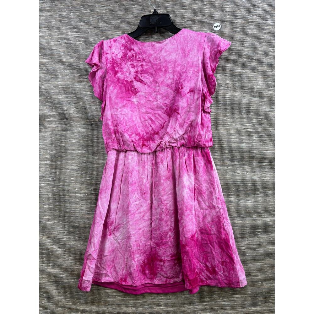 Andrée By Unit Fit & Flare Dress Girls Size L Pink Tie Dye Lined Flutter Sleeve - Picture 2 of 6